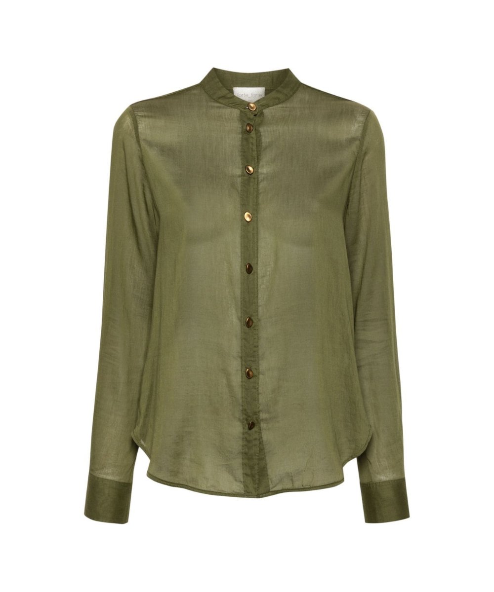 forte_forte voile shirt sculpture buttons olive - Den Lille Ida - forte_forte