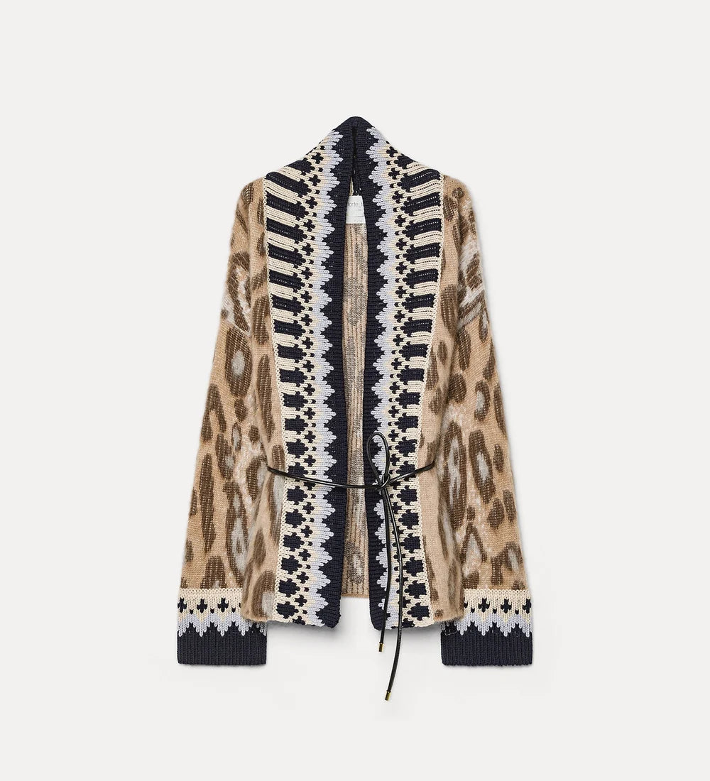 forte_forte “the brit leopard” alpaca-blend jacquard cardigan gold