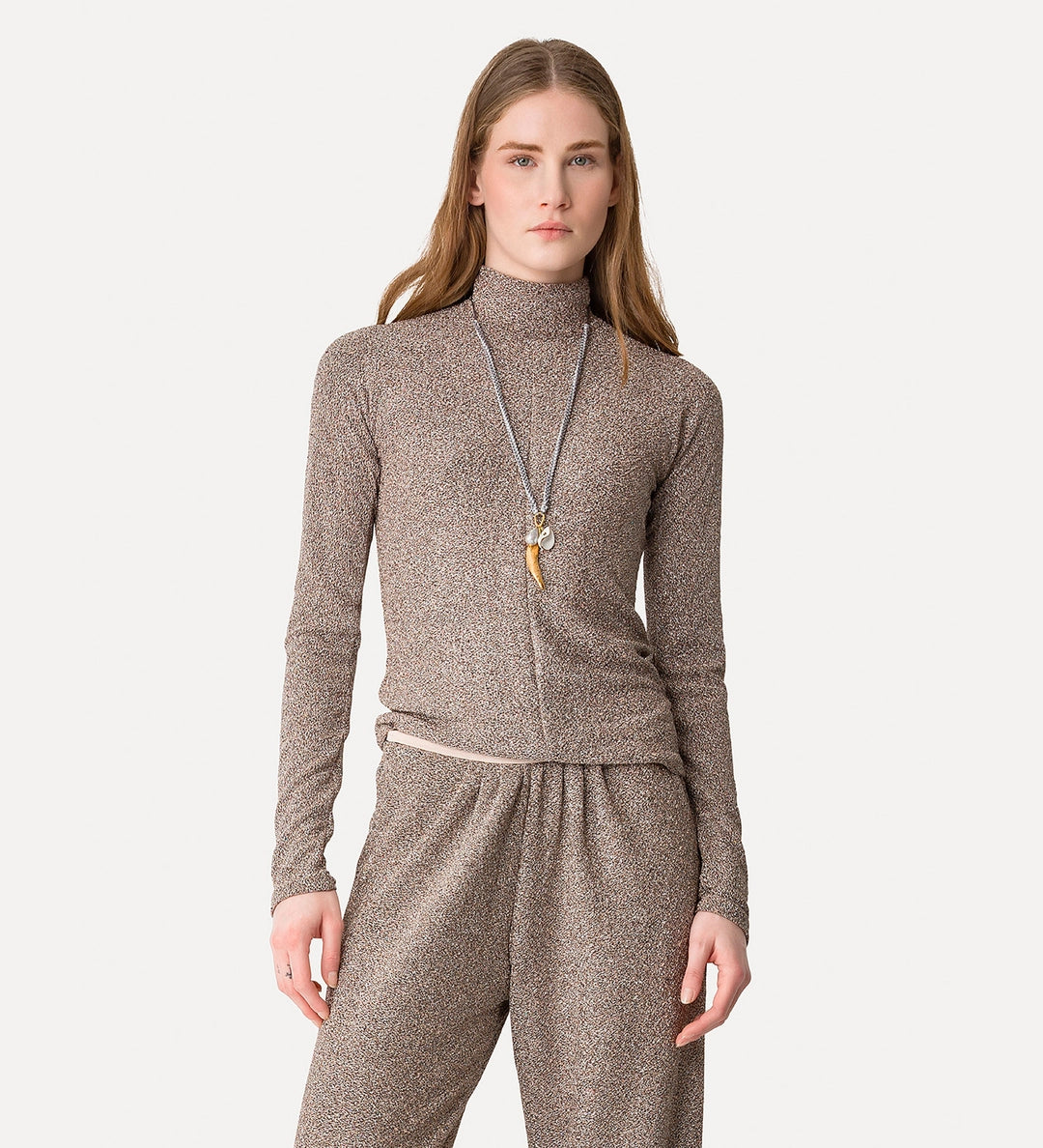 forte_forte vrille lurex jersey turtleneck t-shirt poudre