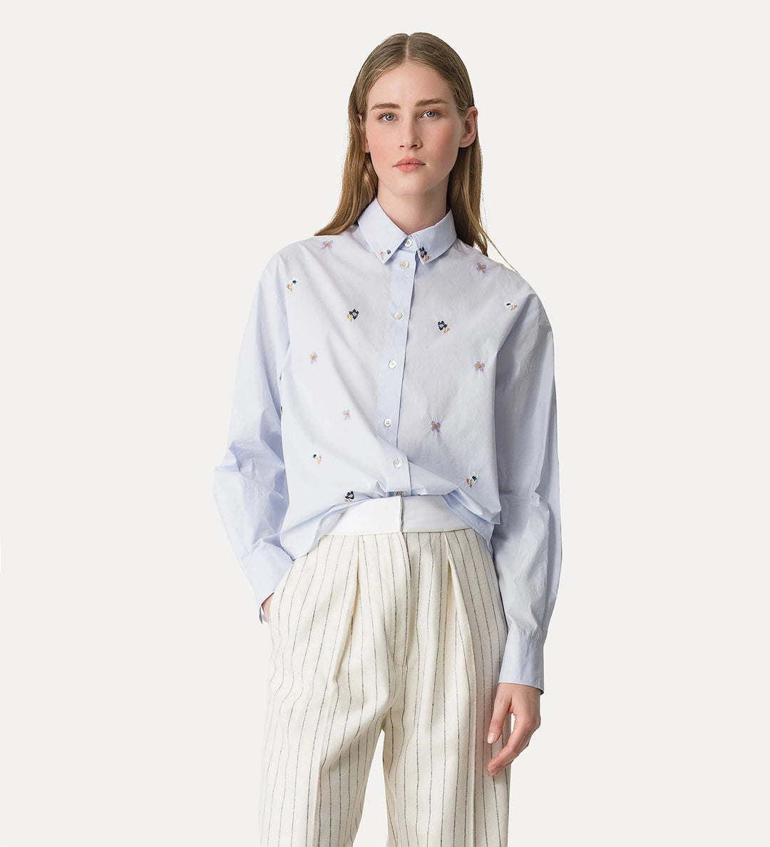 forte forte cropped shirt in cotton poplin ciel