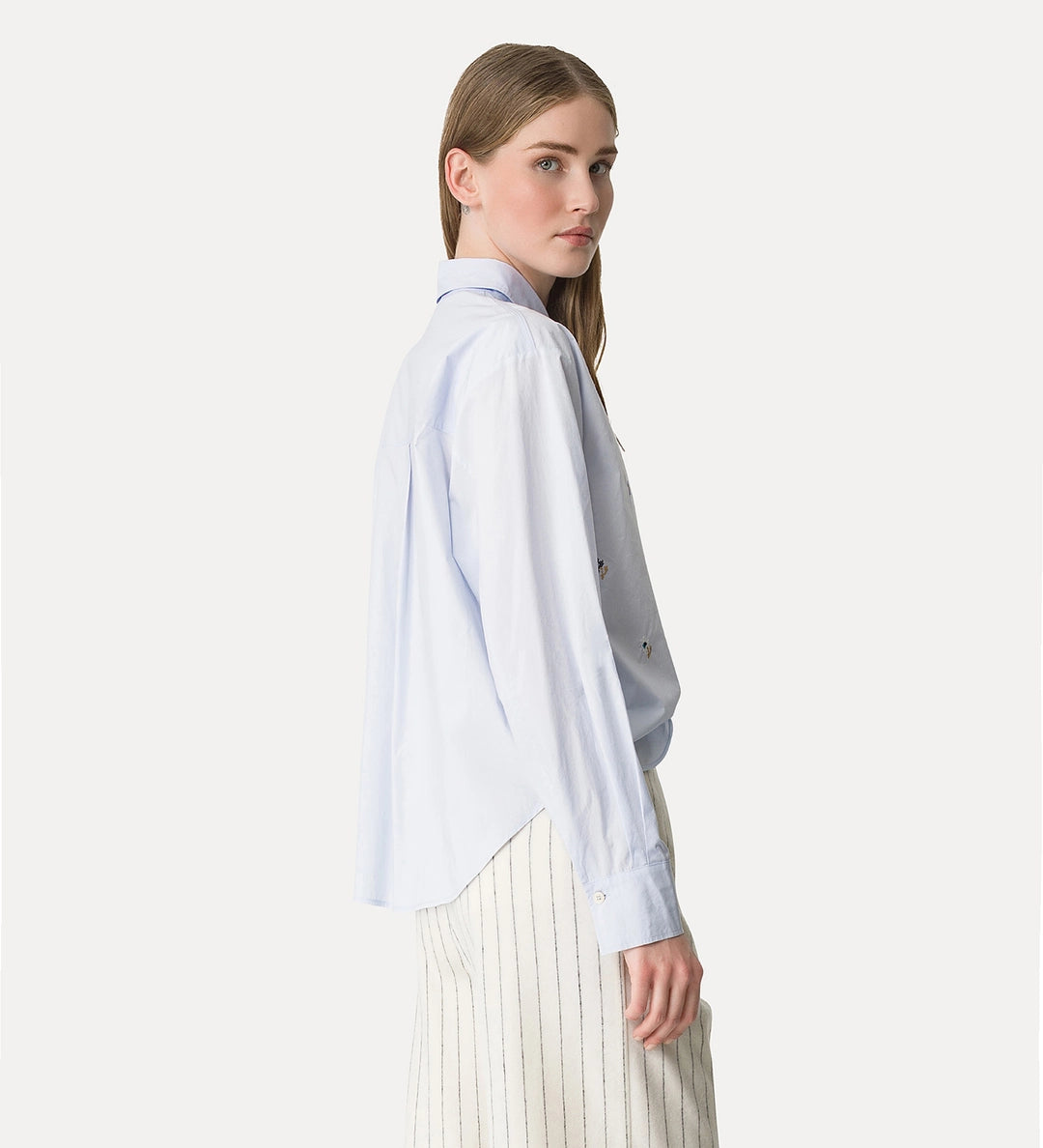 forte forte cropped shirt in cotton poplin ciel