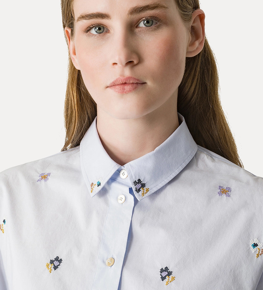 forte forte cropped shirt in cotton poplin ciel
