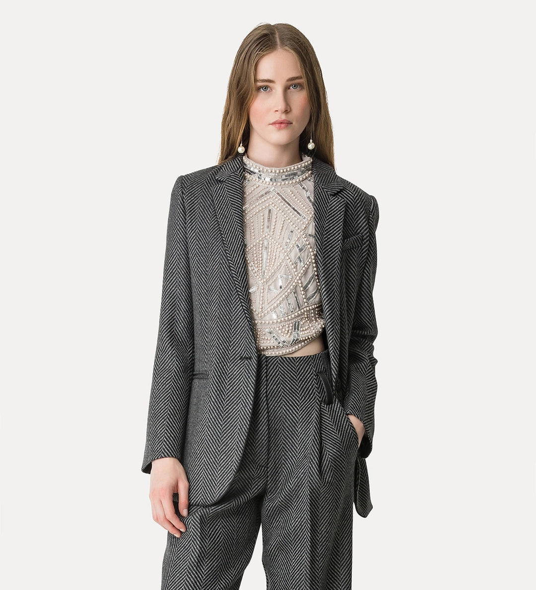 forte forte chevron wool chic jacket anthracite