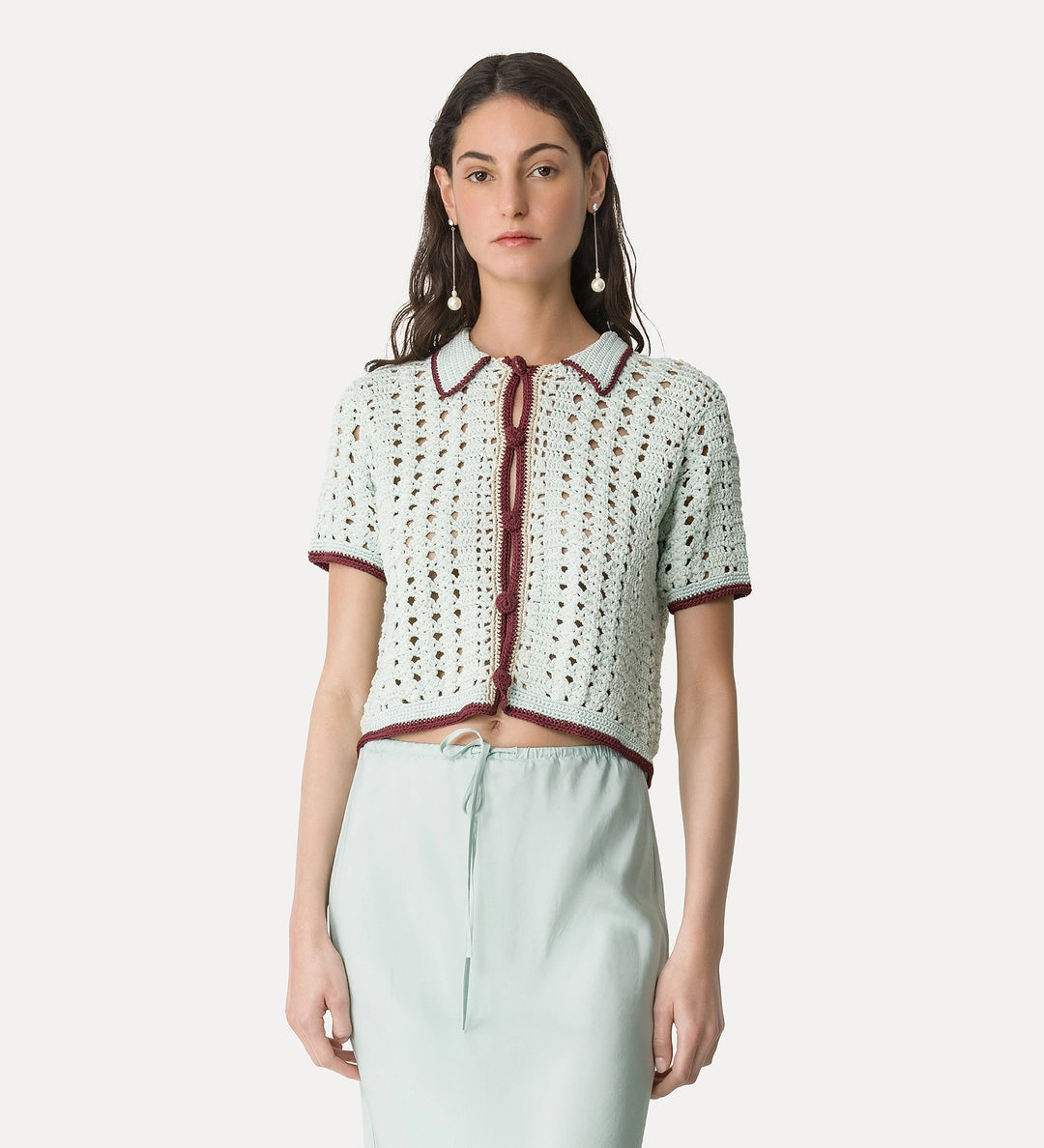 forte forte cable lux handmade crochet polo shirt plume