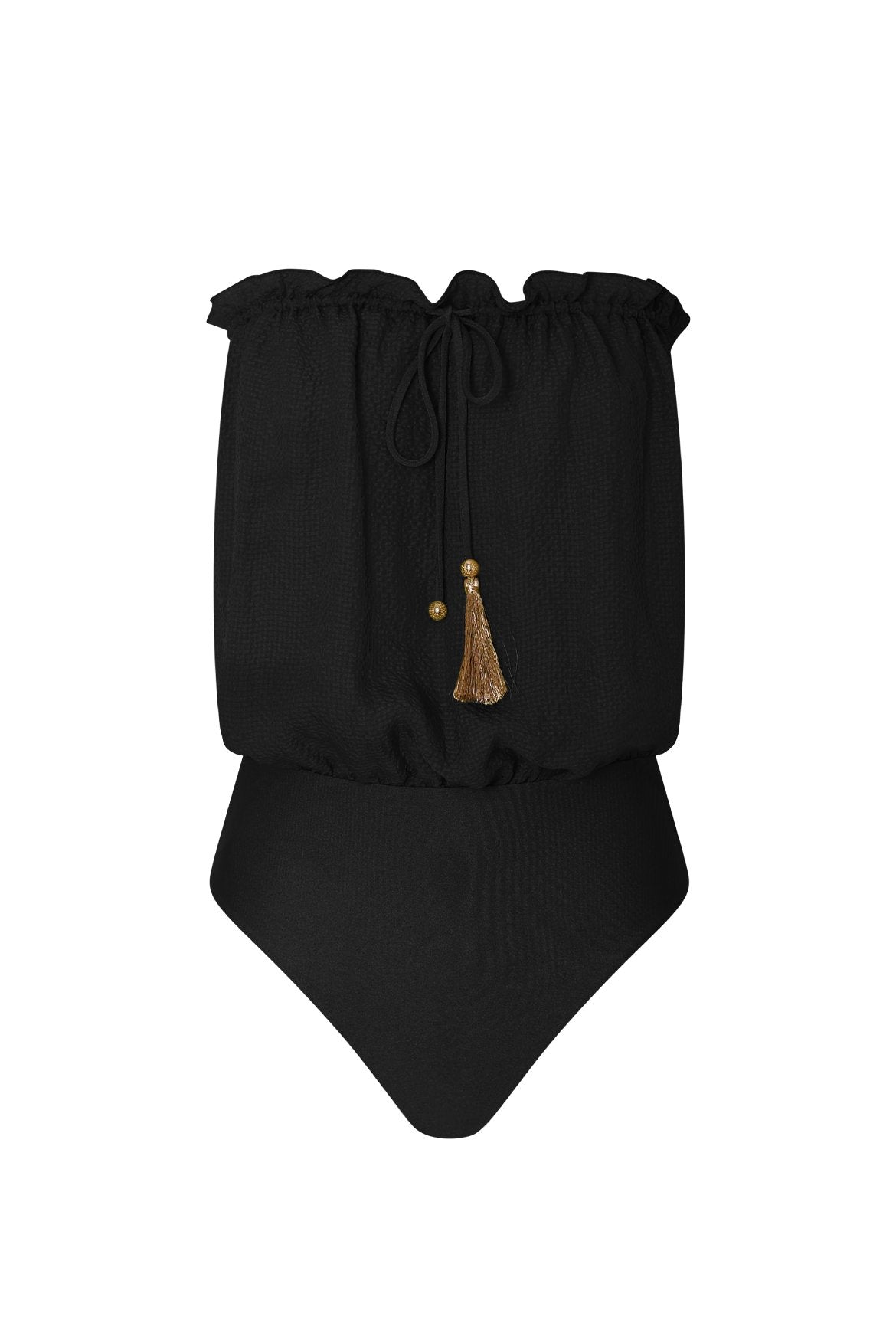 HANNE BLOCH BLACK SQUARE SILK BANDEAU SWIMSUIT