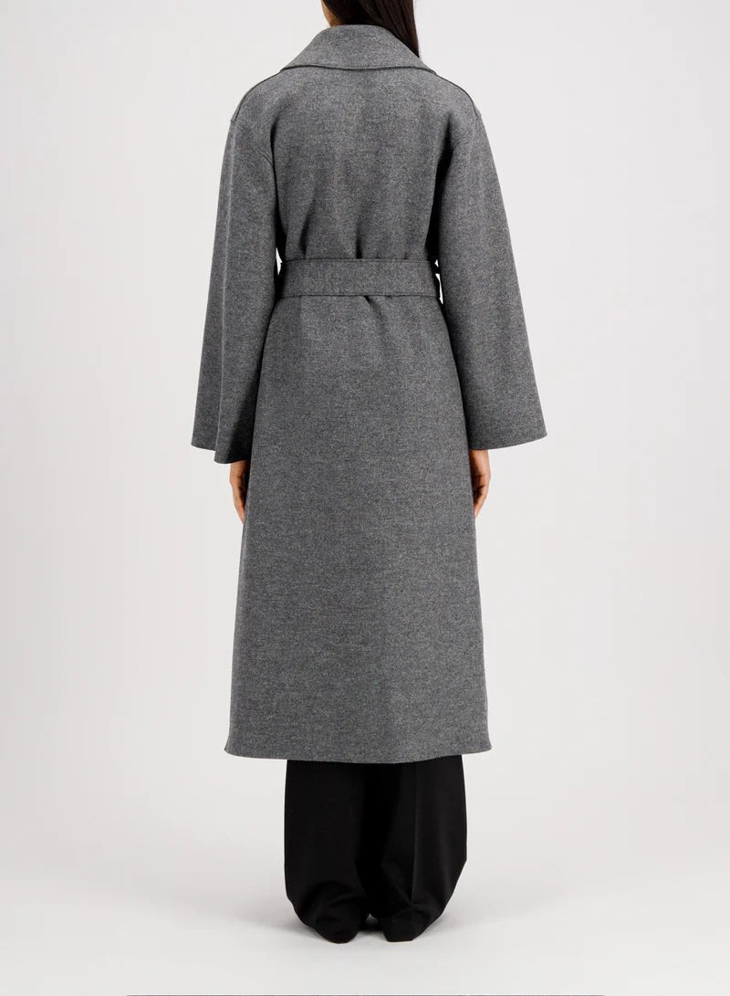Harris Wharf Belted Clutch Coat Pressed Wool Middle Grey - Den Lille Ida - Harris Wharf