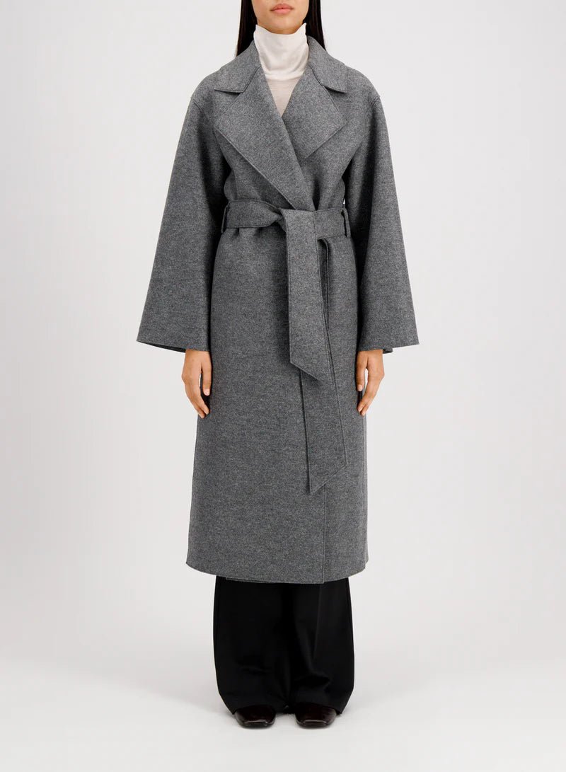 Harris Wharf Belted Clutch Coat Pressed Wool Middle Grey - Den Lille Ida - Harris Wharf