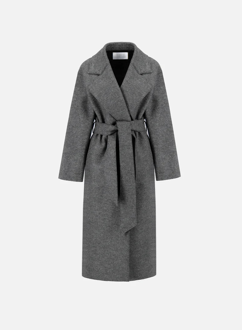 Harris Wharf Belted Clutch Coat Pressed Wool Middle Grey - Den Lille Ida - Harris Wharf