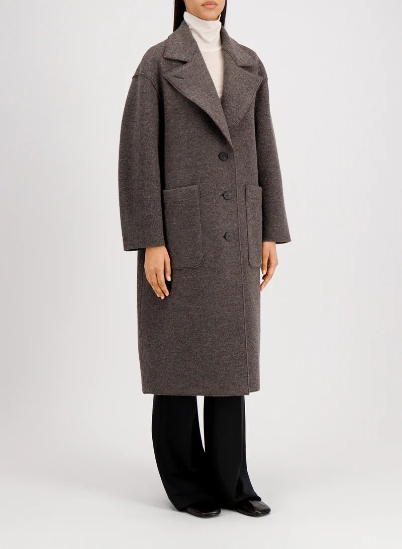 Harris Wharf Greatcoat Boiled Wool Brown Grey - Den Lille Ida - Harris Wharf