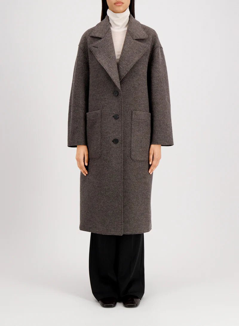 Harris Wharf Greatcoat Boiled Wool Brown Grey - Den Lille Ida - Harris Wharf