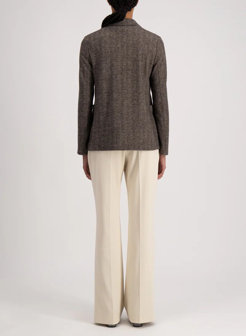 Harris Wharf Stand Up Collar Blazer Patterned Moleskin Beige Herringbone - Den Lille Ida - Harris Wharf