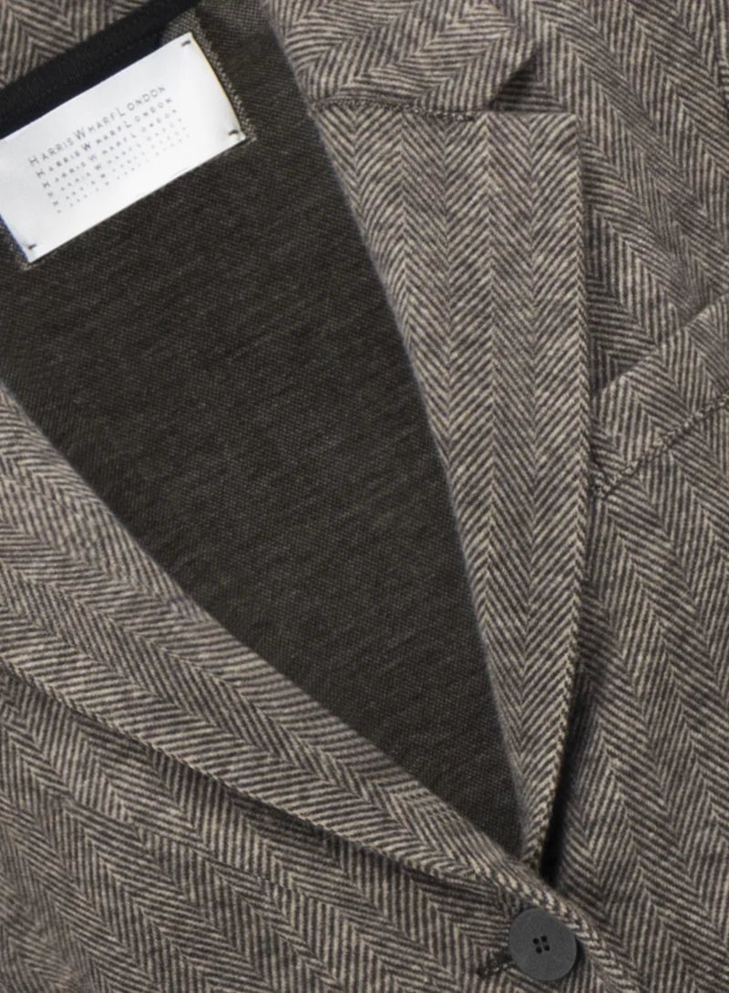 Harris Wharf Stand Up Collar Blazer Patterned Moleskin Beige Herringbone - Den Lille Ida - Harris Wharf