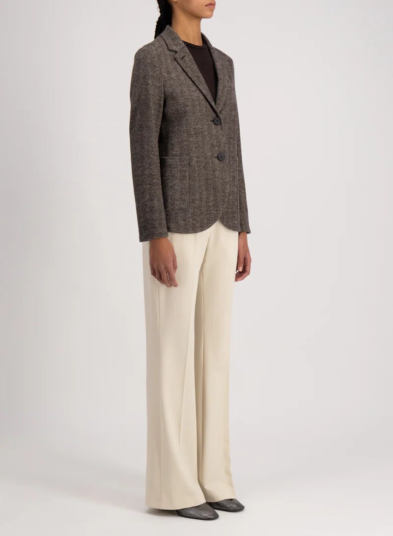 Harris Wharf Stand Up Collar Blazer Patterned Moleskin Beige Herringbone - Den Lille Ida - Harris Wharf