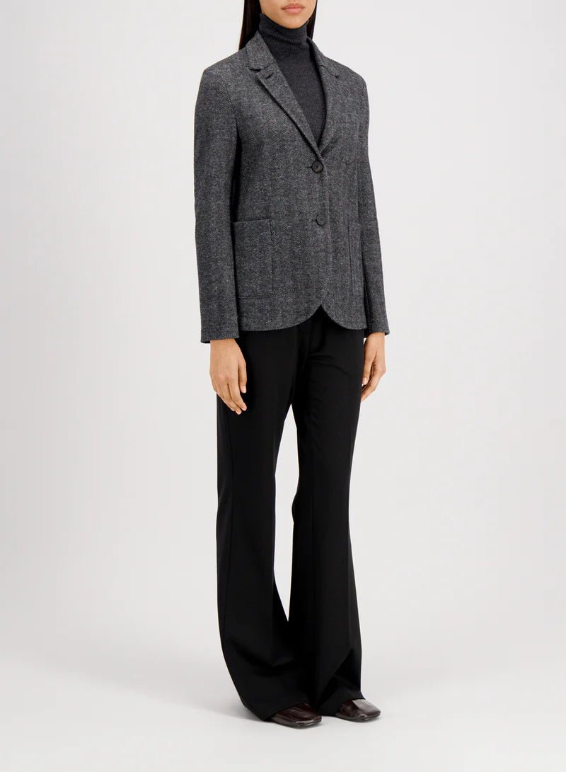 Harris Wharf Stand Up Collar Blazer Patterned Moleskin Salt & Pepper Herringbone - Den Lille Ida - Harris Wharf