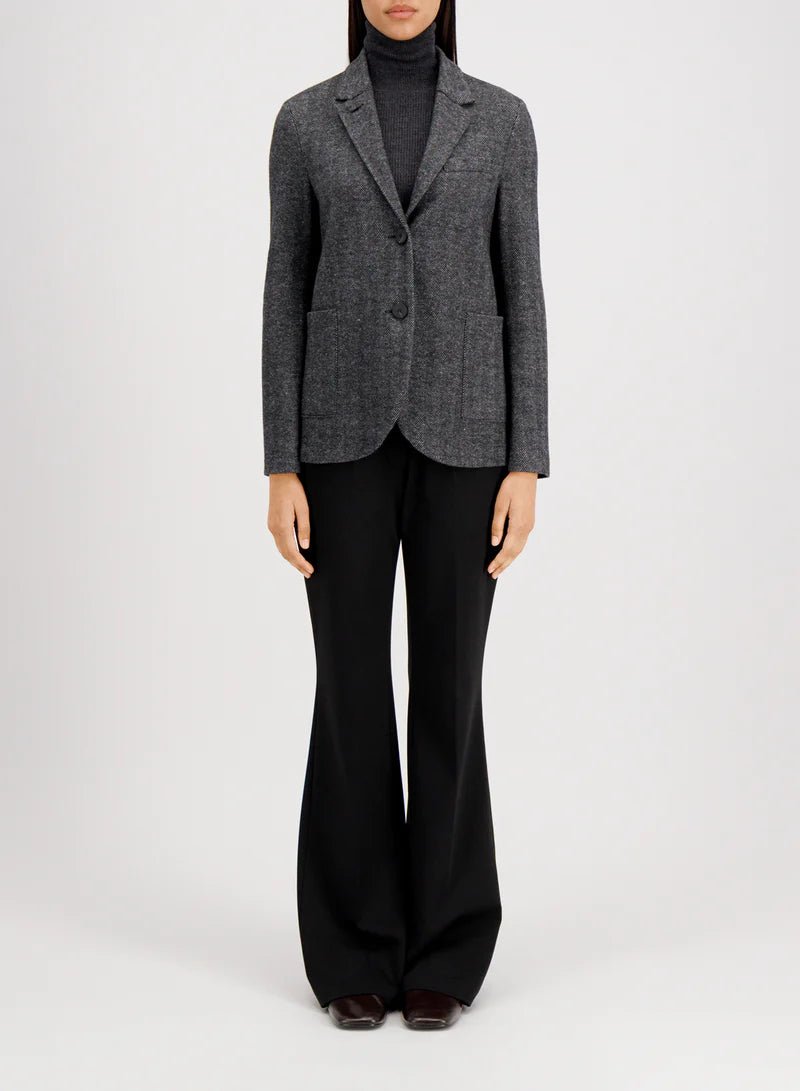 Harris Wharf Stand Up Collar Blazer Patterned Moleskin Salt & Pepper Herringbone - Den Lille Ida - Harris Wharf