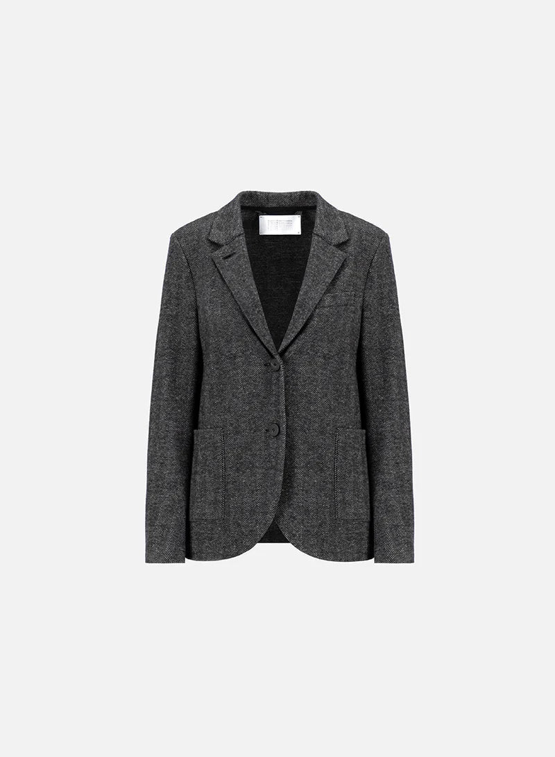 Harris Wharf Stand Up Collar Blazer Patterned Moleskin Salt & Pepper Herringbone - Den Lille Ida - Harris Wharf