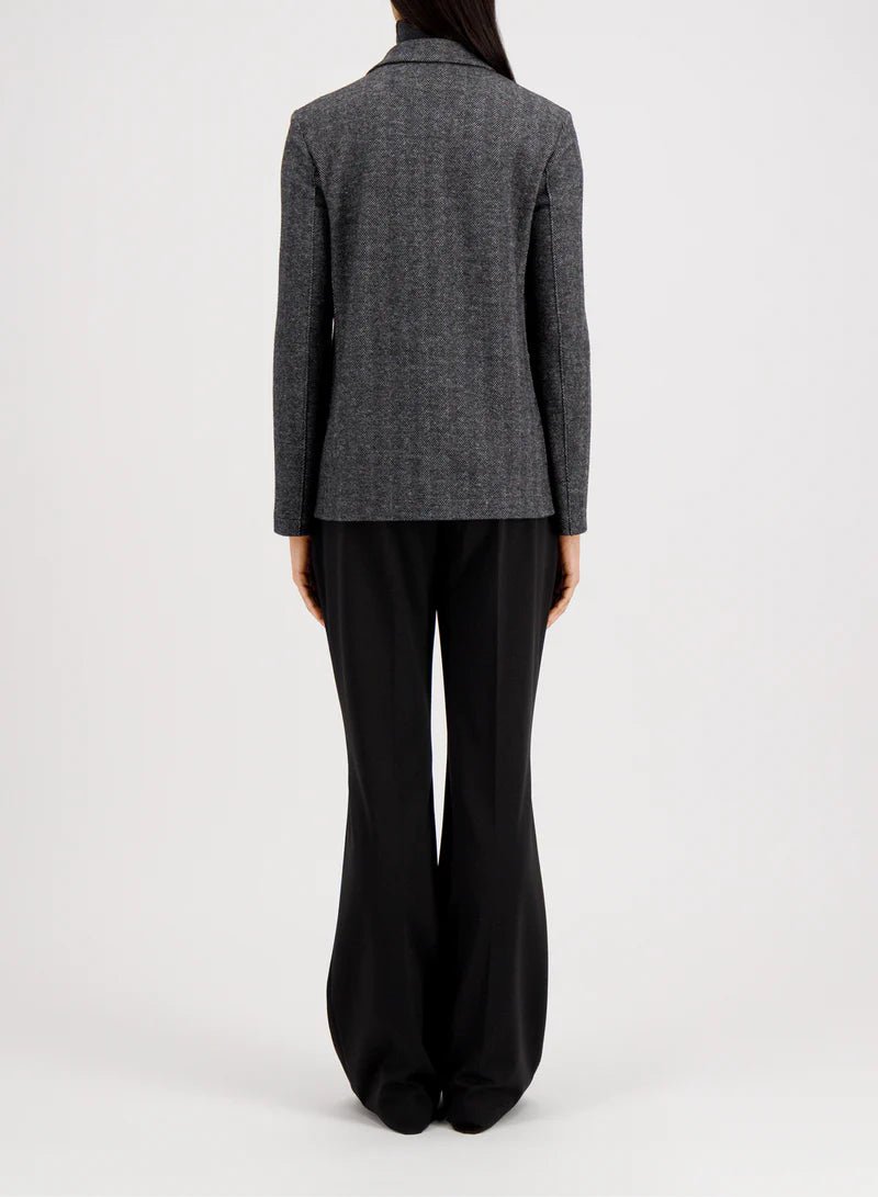Harris Wharf Stand Up Collar Blazer Patterned Moleskin Salt & Pepper Herringbone - Den Lille Ida - Harris Wharf