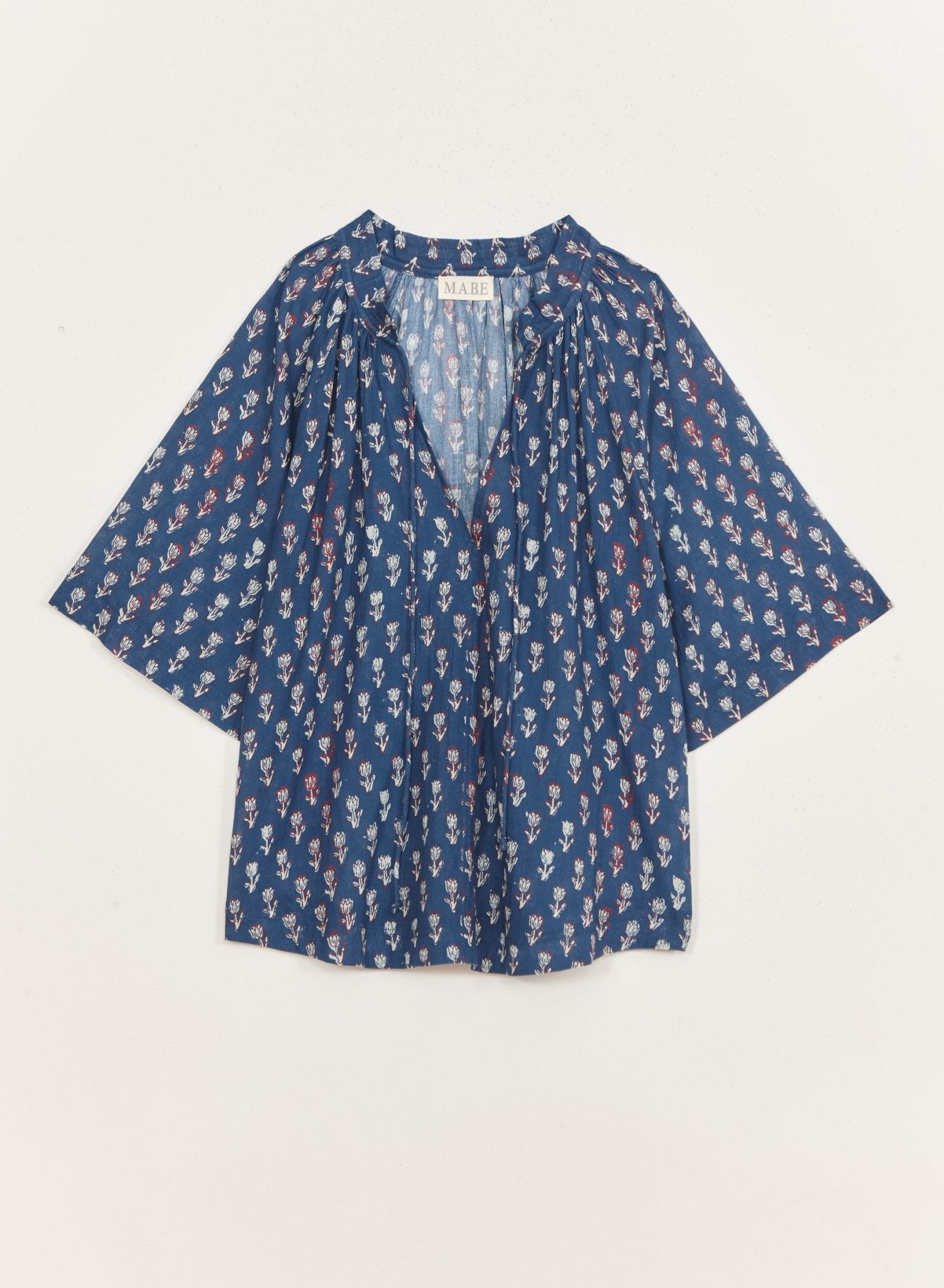 M.A.B.E Ari Print Gathered Top Indigo - Den Lille Ida - M.A.B.E