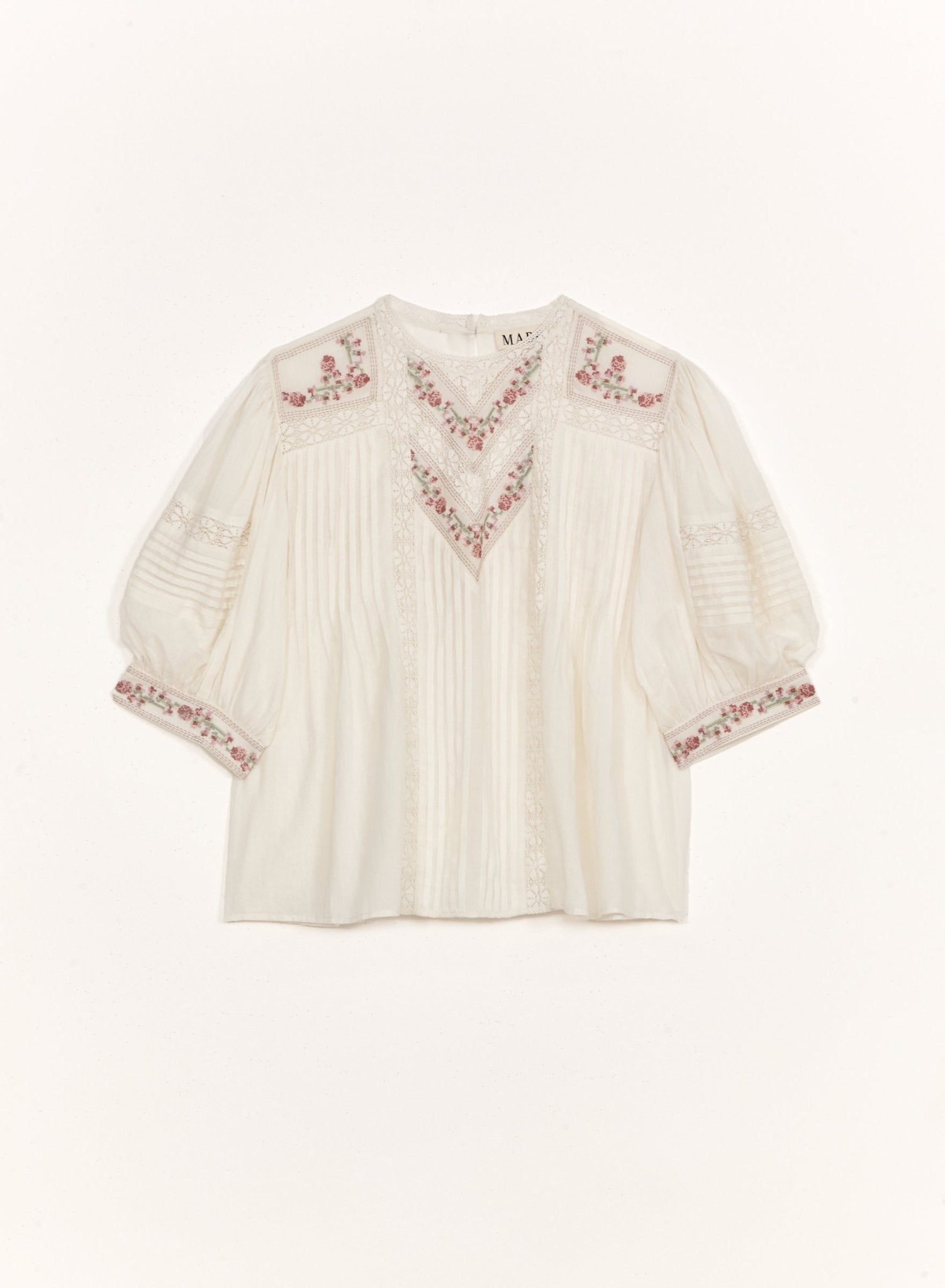 M.A.B.E Fleur Emb Top S7S Ecru/Multi - Den Lille Ida - M.A.B.E