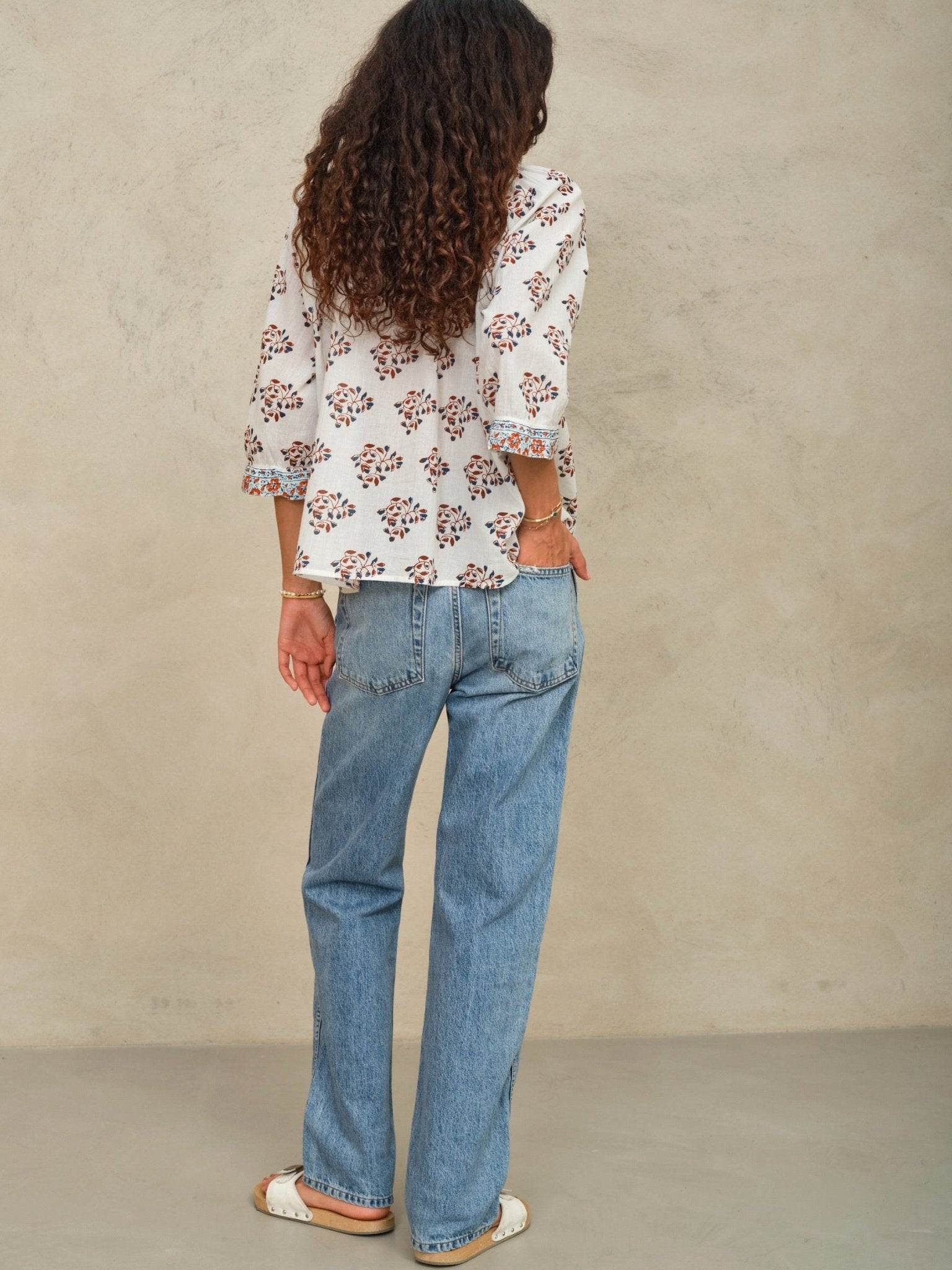 M.A.B.E. Stella Print Top Ecru/Rust - Den Lille Ida - M.A.B.E