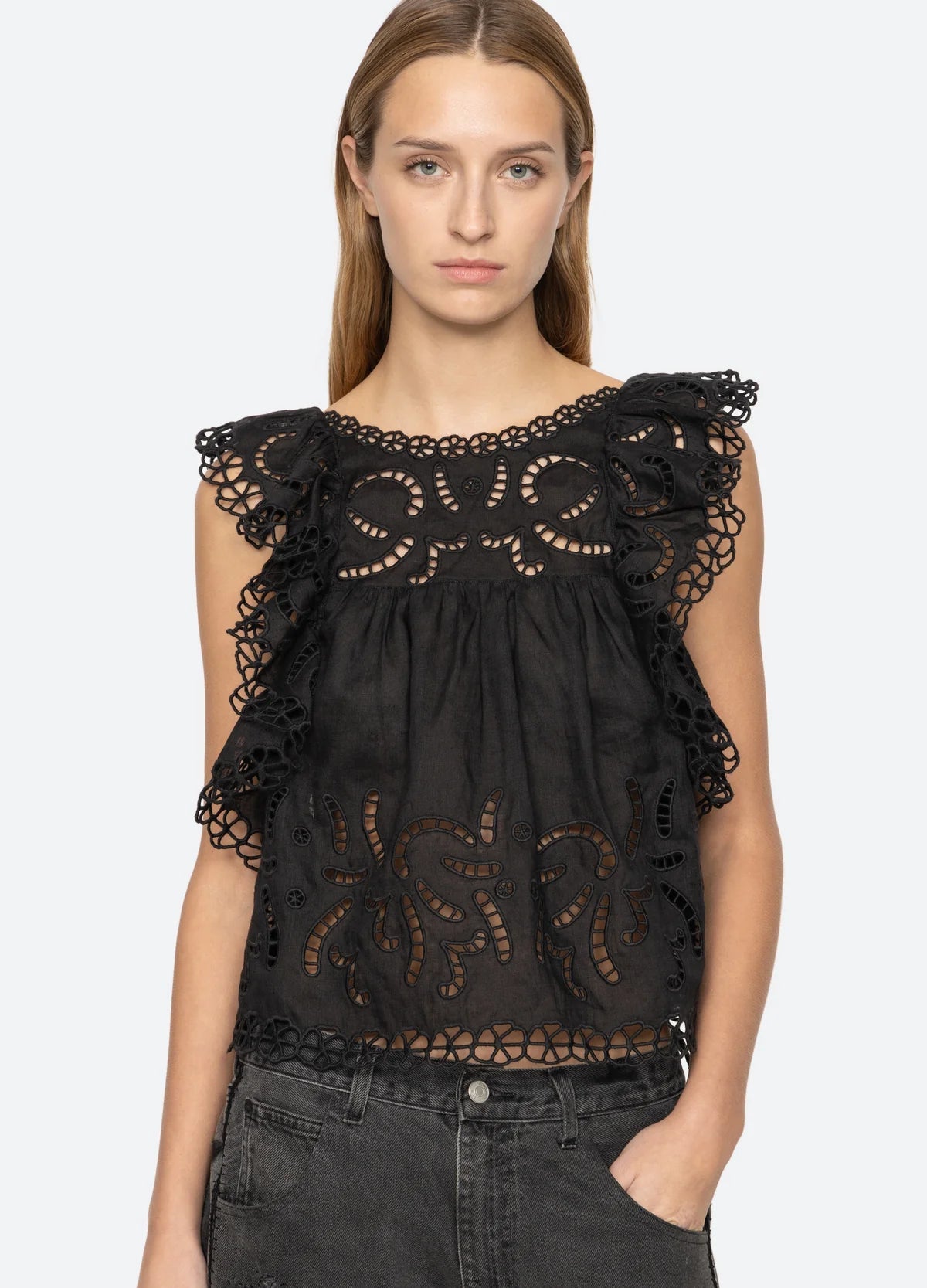 Sea New York Marja Embroidery Flutter Tank Black - Den Lille Ida - Sea New York