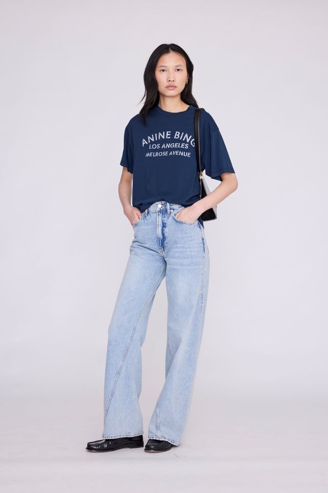 Anine Bing  Click  Cade Tee Melrose Stencil Navy